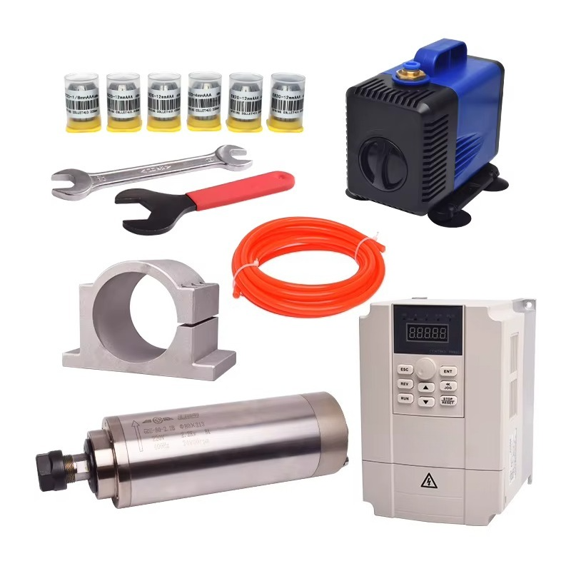 2.2Kw Water Cooled Spindle Kit Vfd - ชุดมอเตอร์สปินเดิลระบายความร้อนด้วยน้ำ GDZ80 2.2KW พร้อมไดรฟ์เวอร์ VFD สำหรับเครื่องแกะสลัก